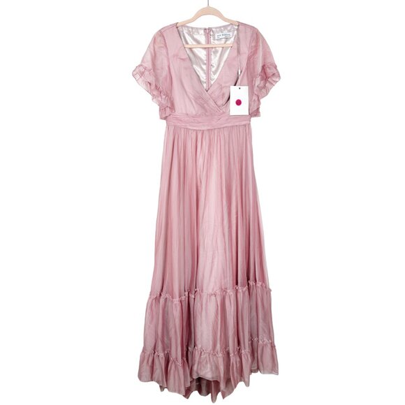 NWT Mac Duggal Butterfly Ruffle Trimmed Sleeve Wrap Over Flowy Gown Rose #A0544 - Picture 3 of 8